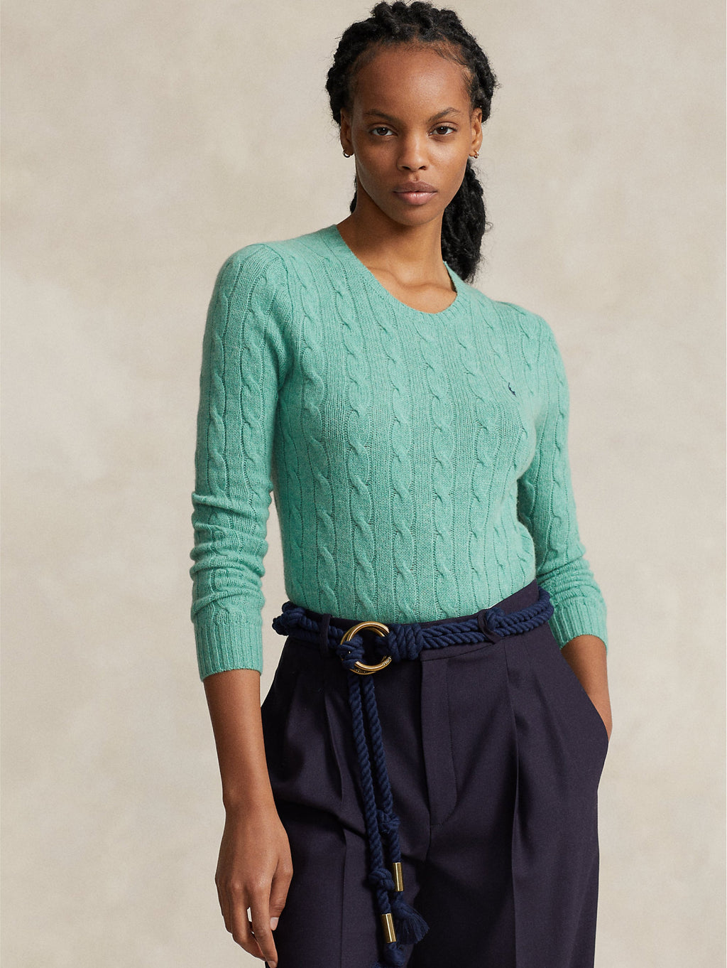 2026 New Arrival Maglia a Trecce in Misto Cashmere Verde Melange