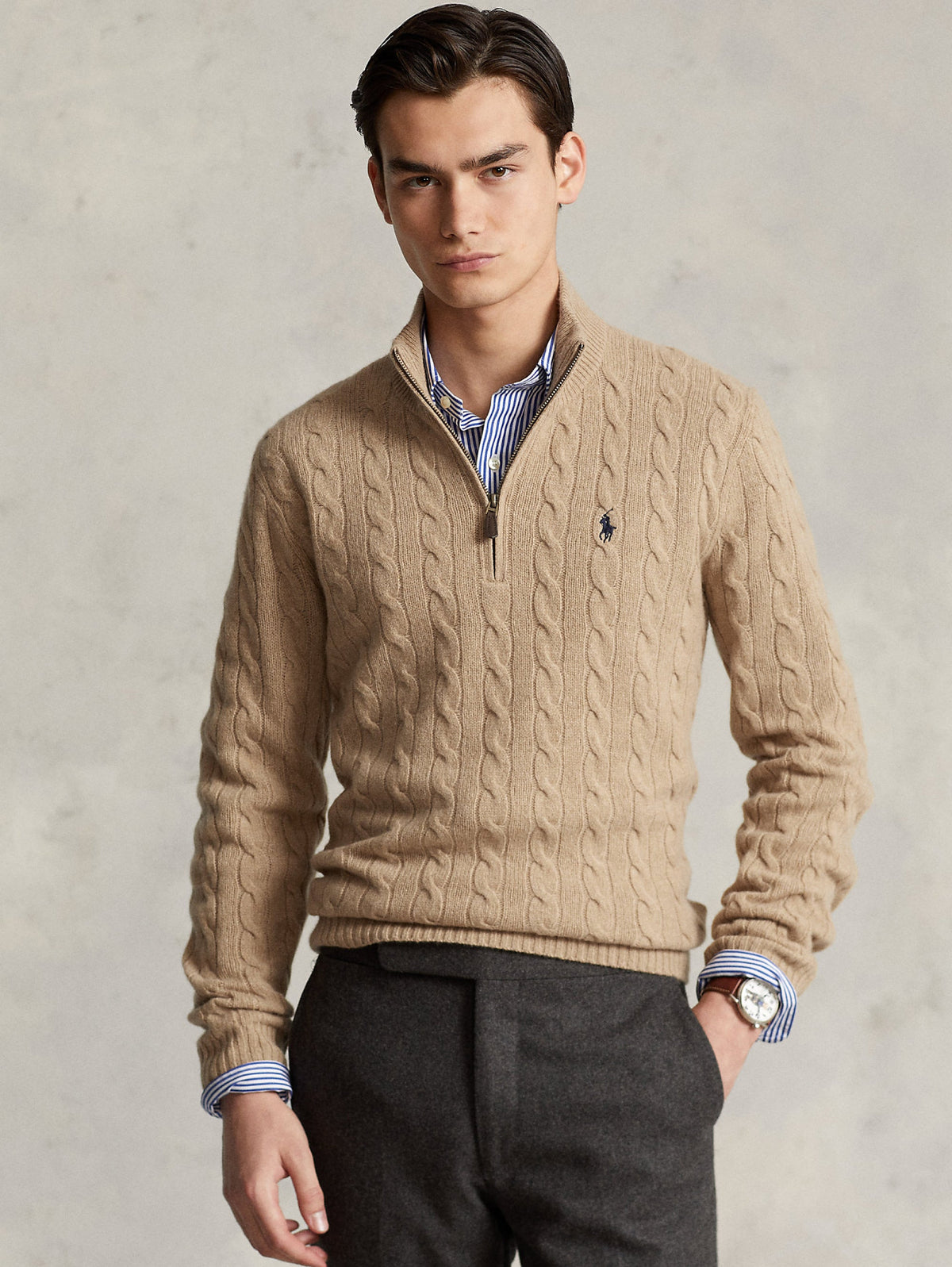 2026 New Arrival Maglia Mezza Zip a Trecce Cammello