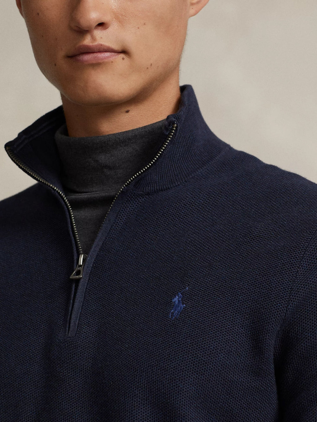 2026 New Arrival Maglia in Piqué Mezza Zip in Cotone Blu