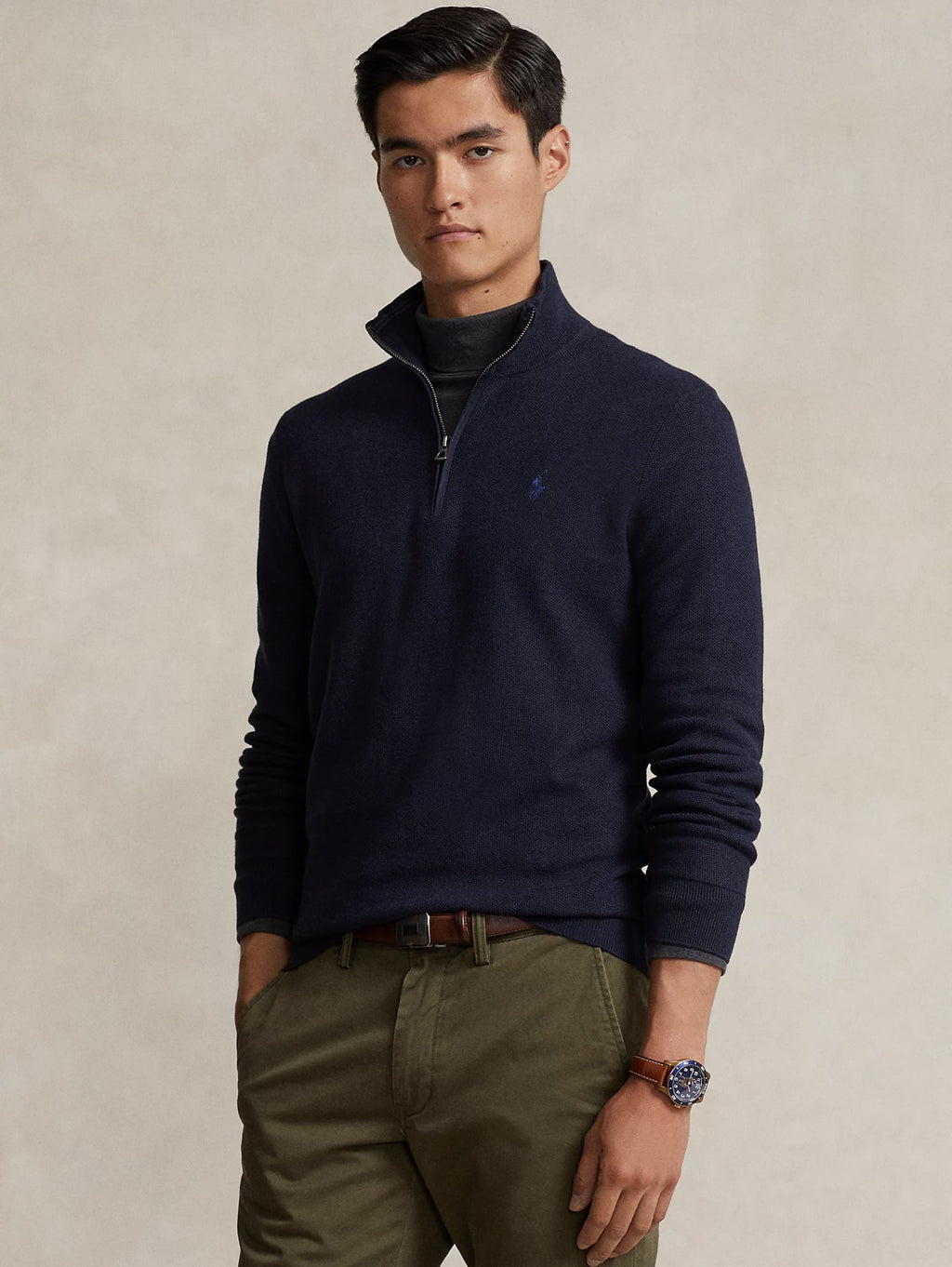 2026 New Arrival Maglia in Piqué Mezza Zip in Cotone Blu