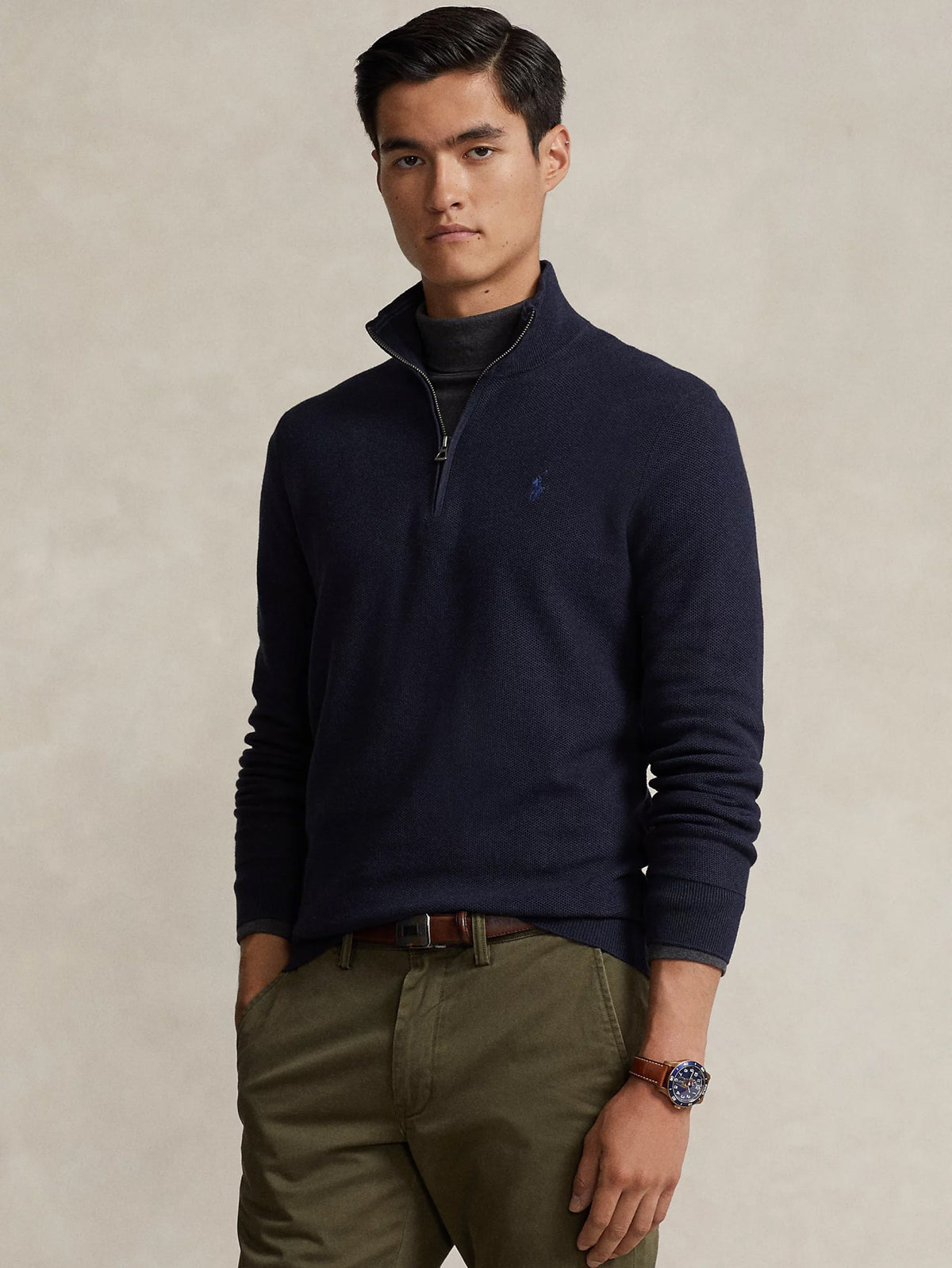 2026 New Arrival Maglia in Piqué Mezza Zip in Cotone Blu