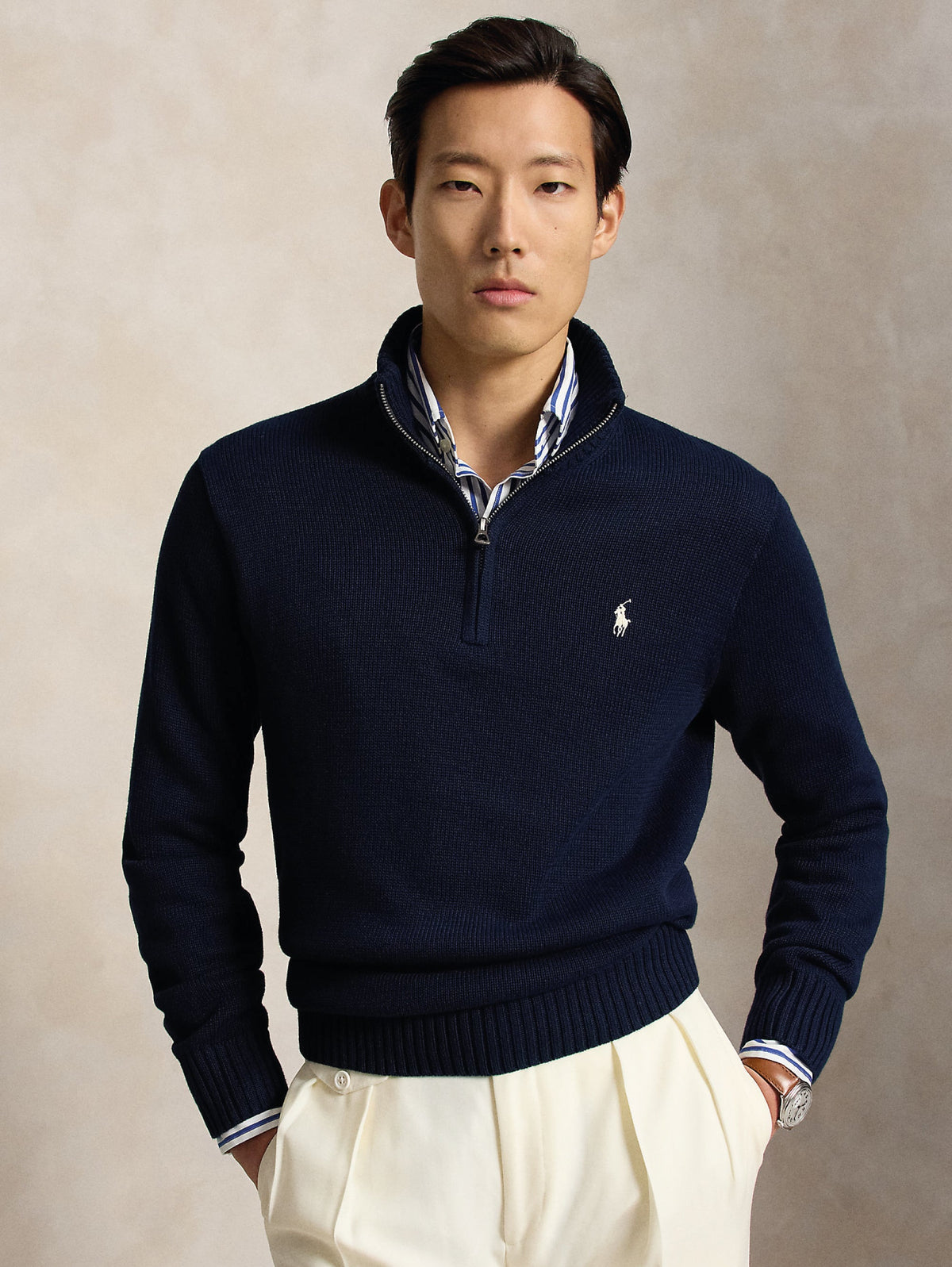2026 New Arrival Maglia in Cotone con Mezza Zip Blu