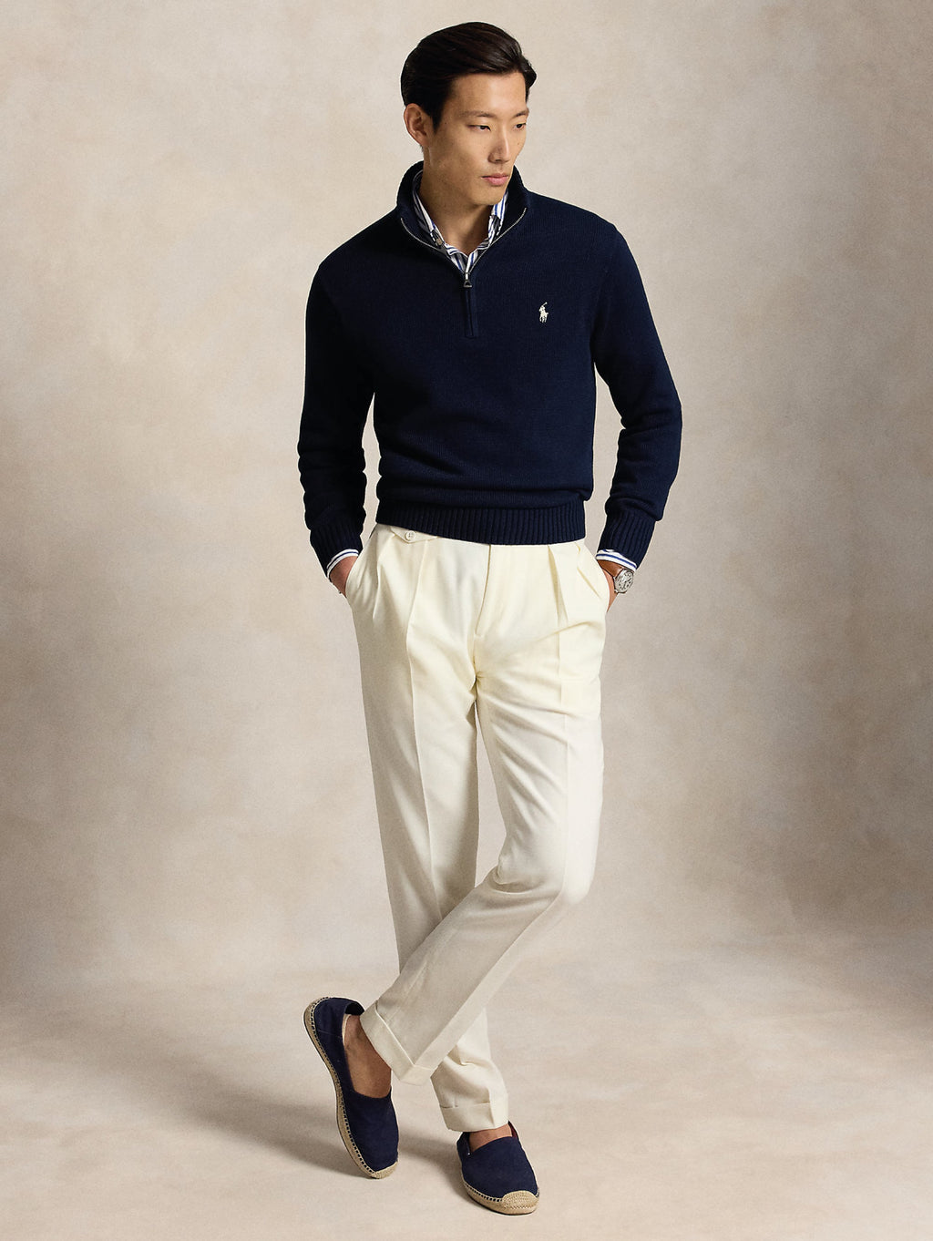 2026 New Arrival Maglia in Cotone con Mezza Zip Blu