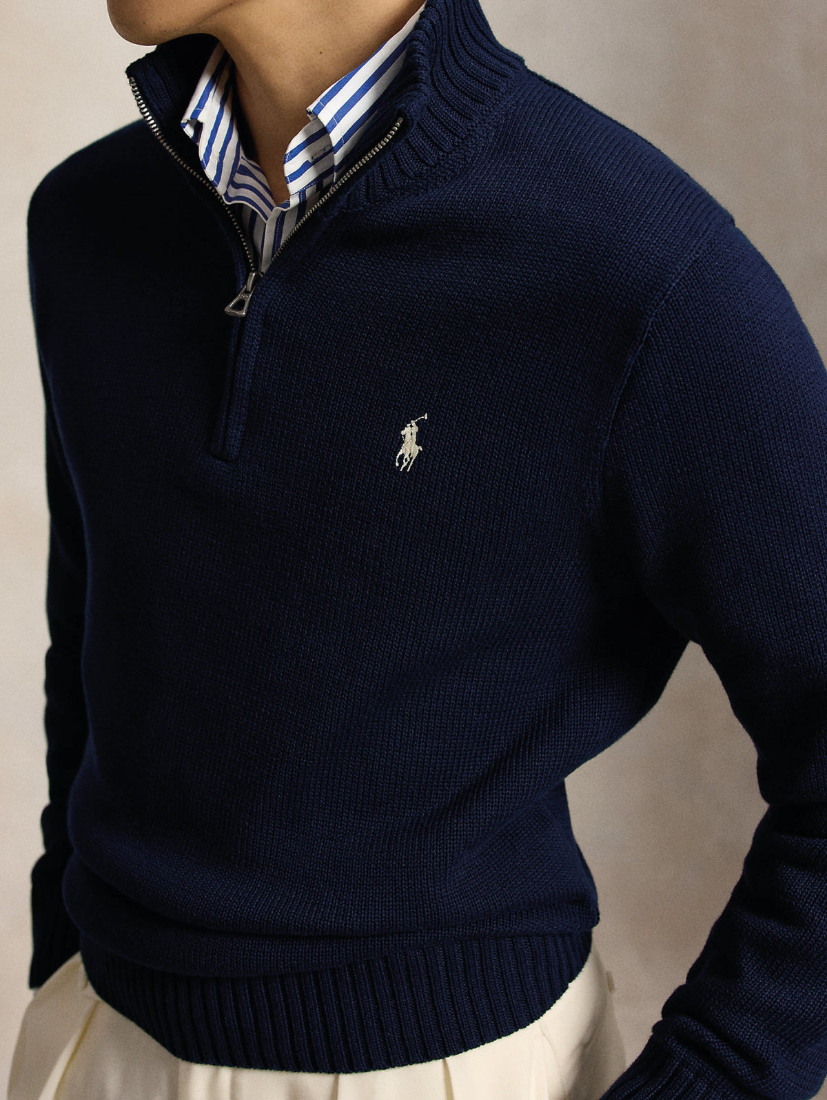 2026 New Arrival Maglia in Cotone con Mezza Zip Blu