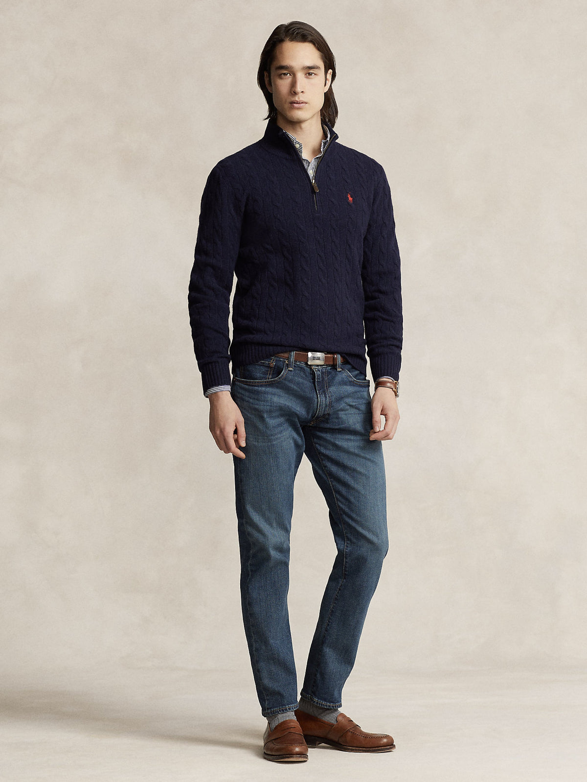 2026 New Arrival Maglia Mezza Zip a Trecce Blu