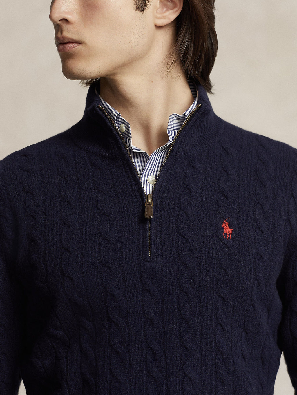 2026 New Arrival Maglia Mezza Zip a Trecce Blu