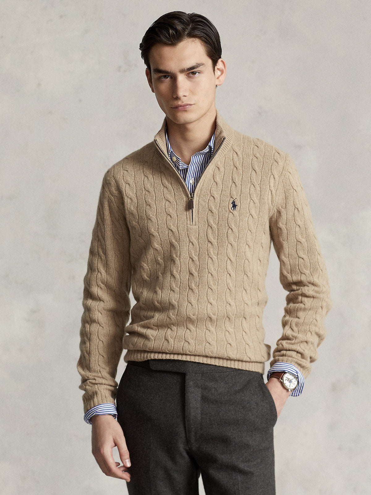 2026 New Arrival Maglia Mezza Zip a Trecce Cammello