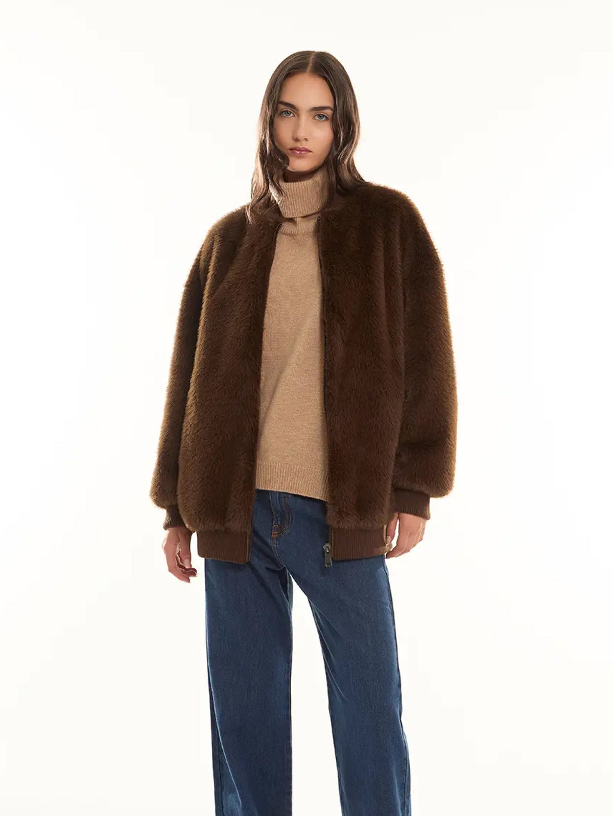 2026 New Arrival Bomber in Ecopelliccia Marrone