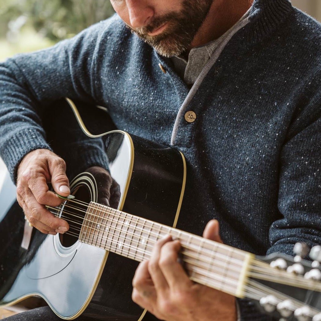 2026 New Arrival Quarter Button Wool Sweater | Navy Fleck