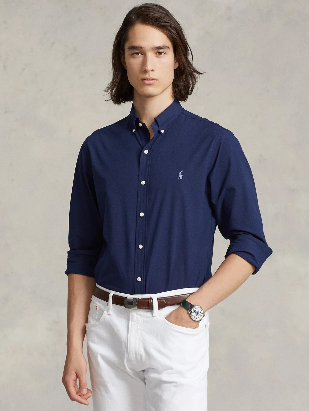 2026 New Arrival Camicia in Popeline Elasticizzato Blu Navy