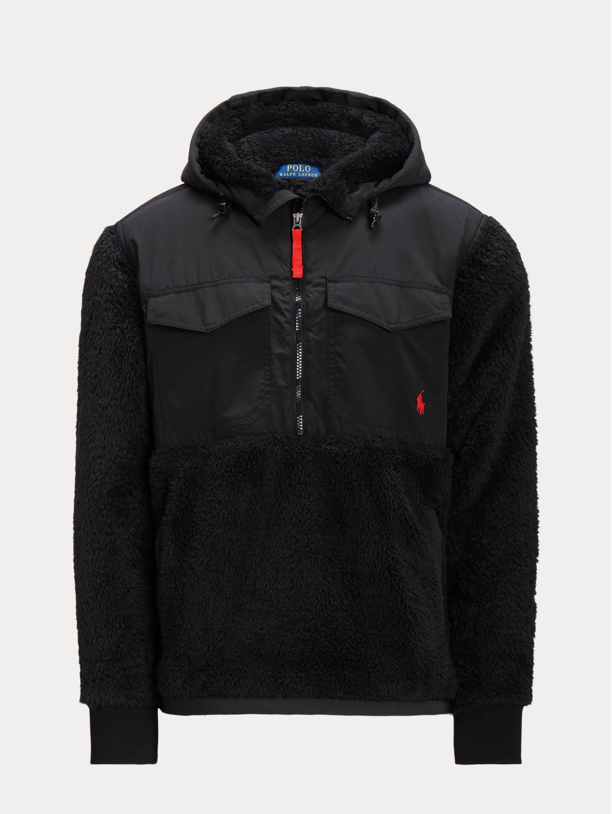 2026 New Arrival Felpa in Pile con Cappuccio e Mezza Zip Nero