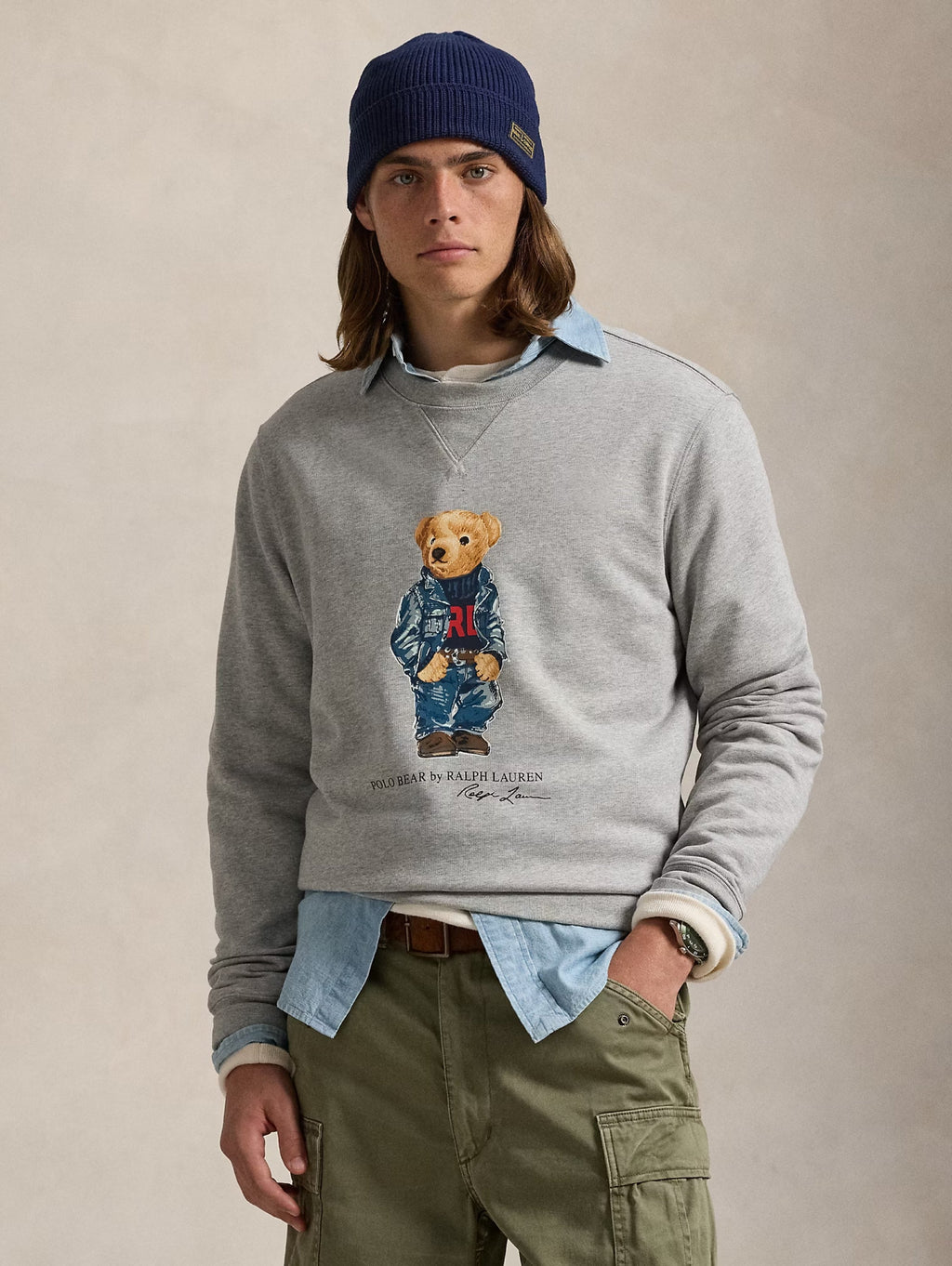 2026 New Arrival Felpa Girocollo con Stampa Polo Bear Grigio