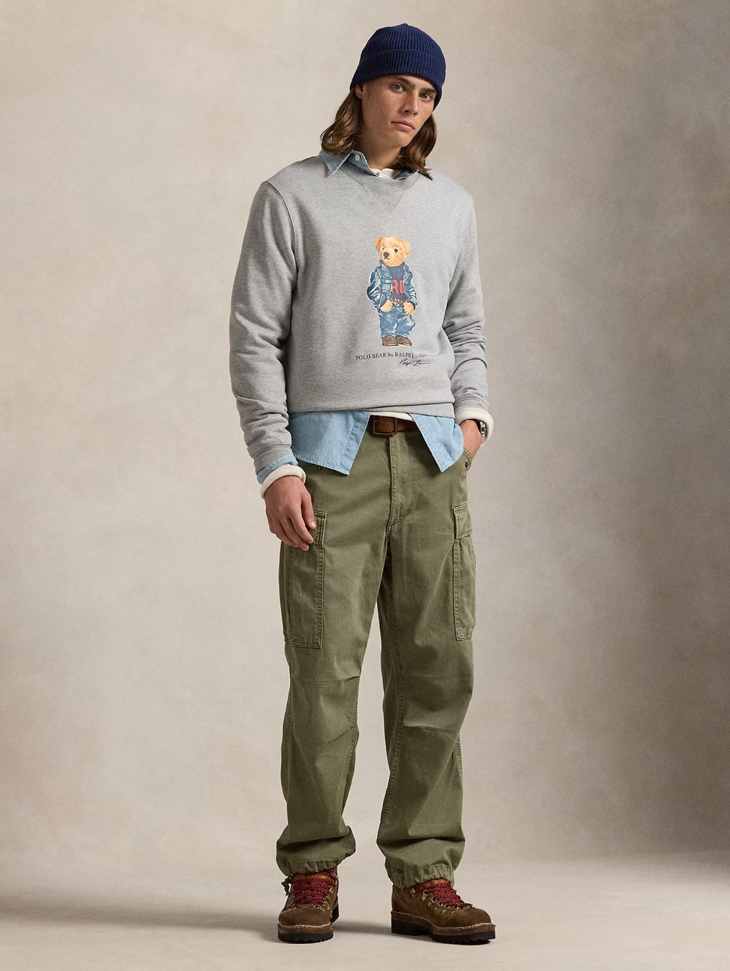 2026 New Arrival Felpa Girocollo con Stampa Polo Bear Grigio