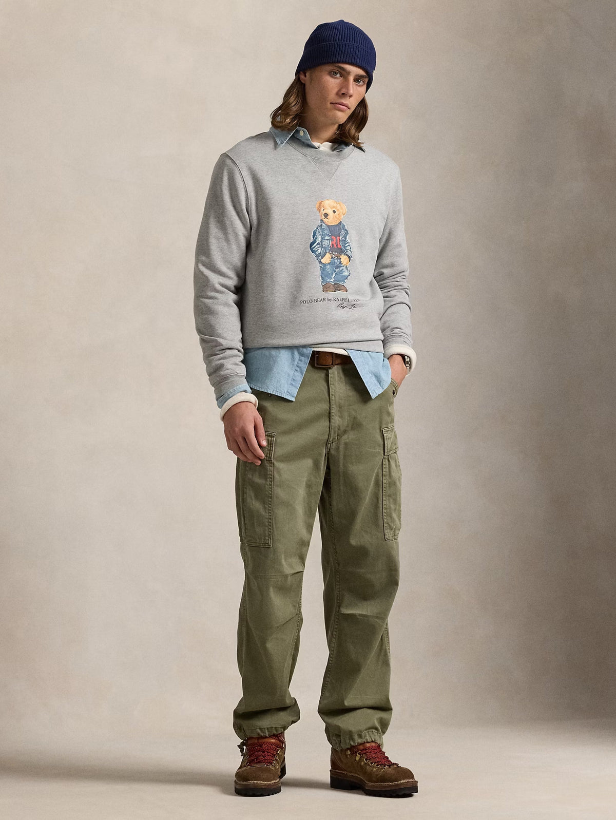 2026 New Arrival Felpa Girocollo con Stampa Polo Bear Grigio