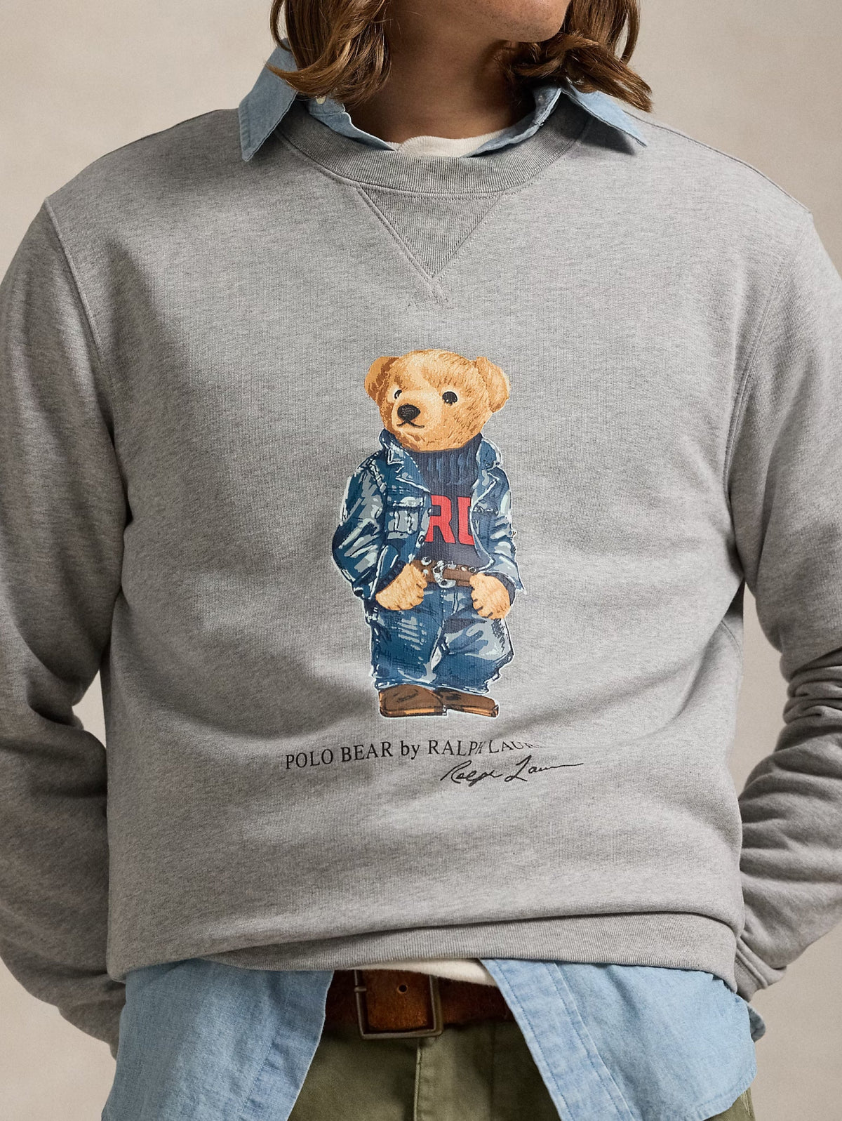 2026 New Arrival Felpa Girocollo con Stampa Polo Bear Grigio