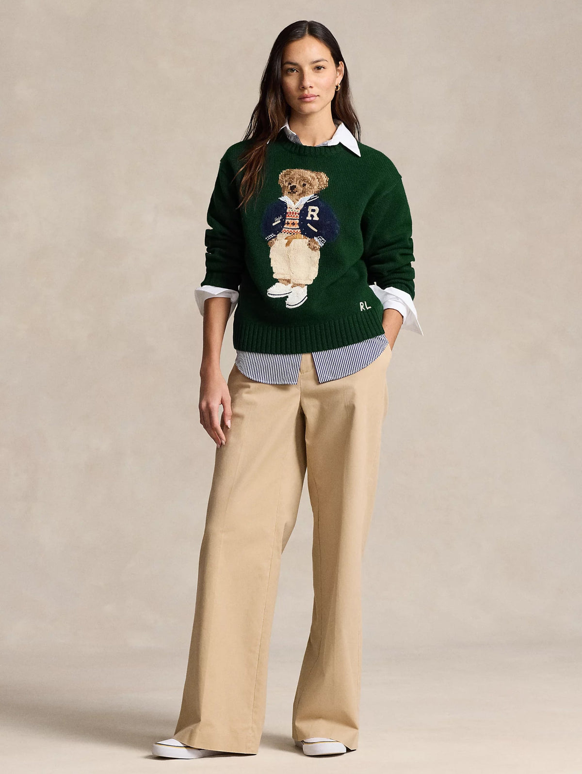 2026 New Arrival Maglia Polo Bear in Lana e Cashmere Verde