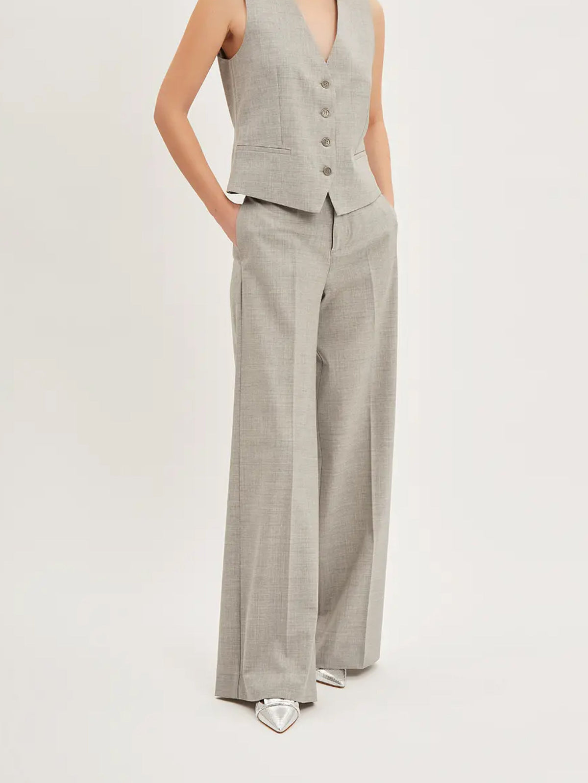 2026 New Arrival Pantaloni Palazzo in Fresco Lana Grigio