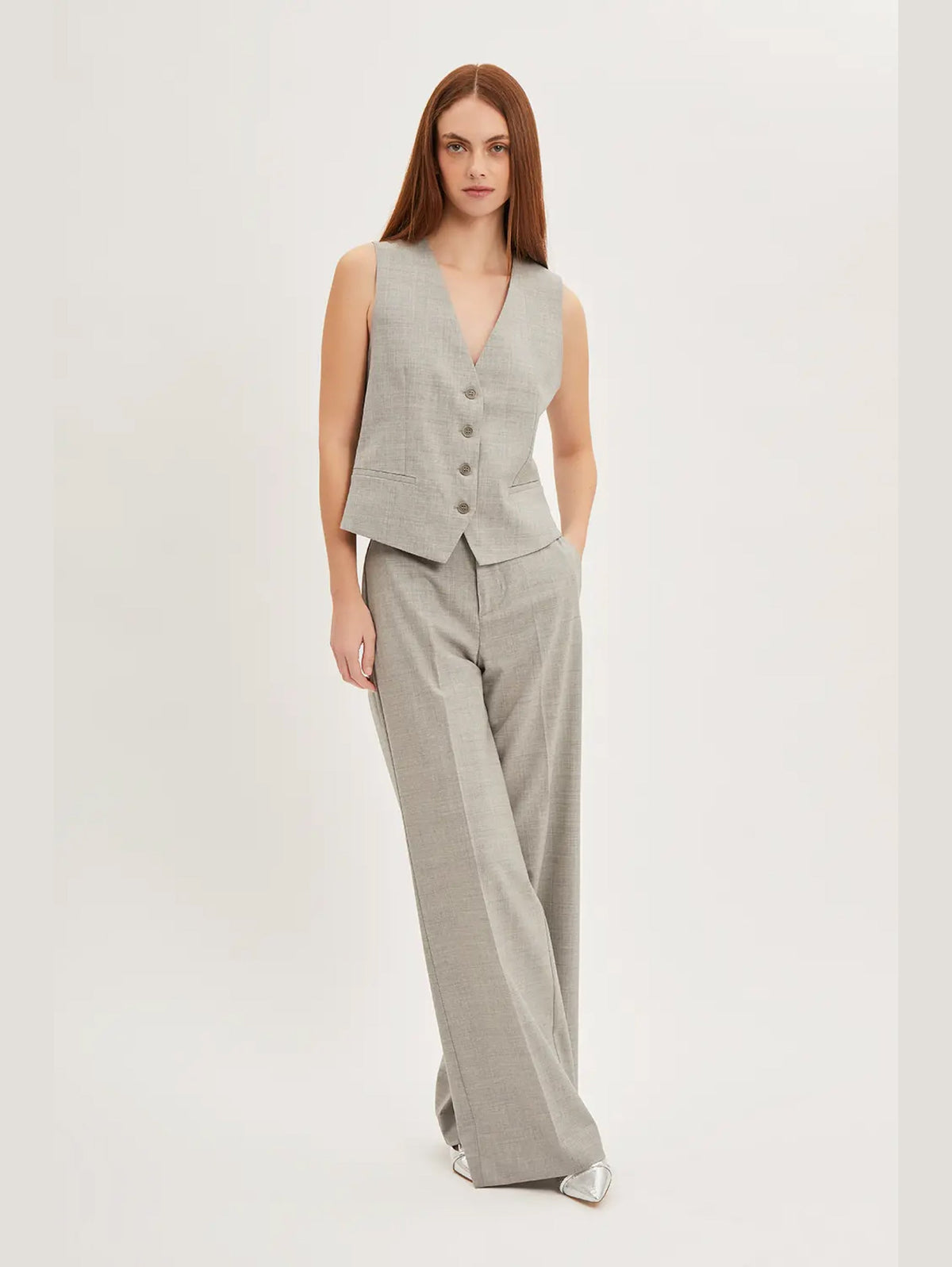 2026 New Arrival Pantaloni Palazzo in Fresco Lana Grigio