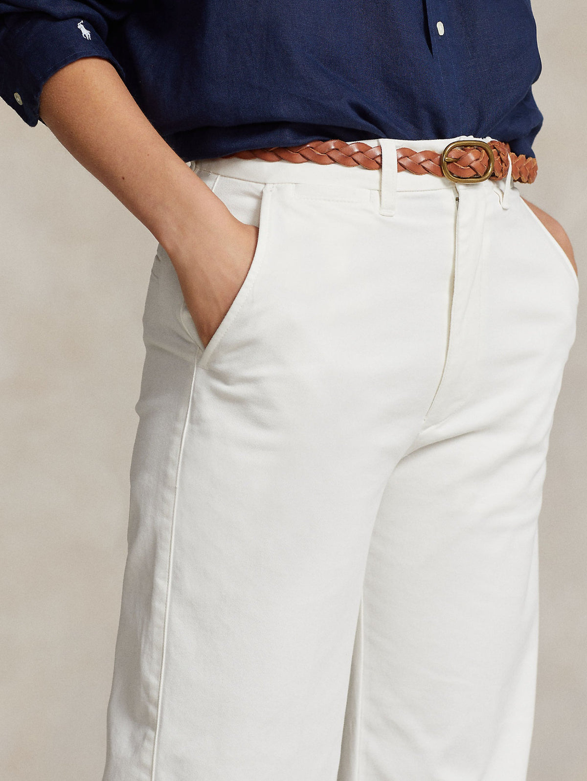 2026 New Arrival Pantaloni in Twill di Cotone Cropped Bianco