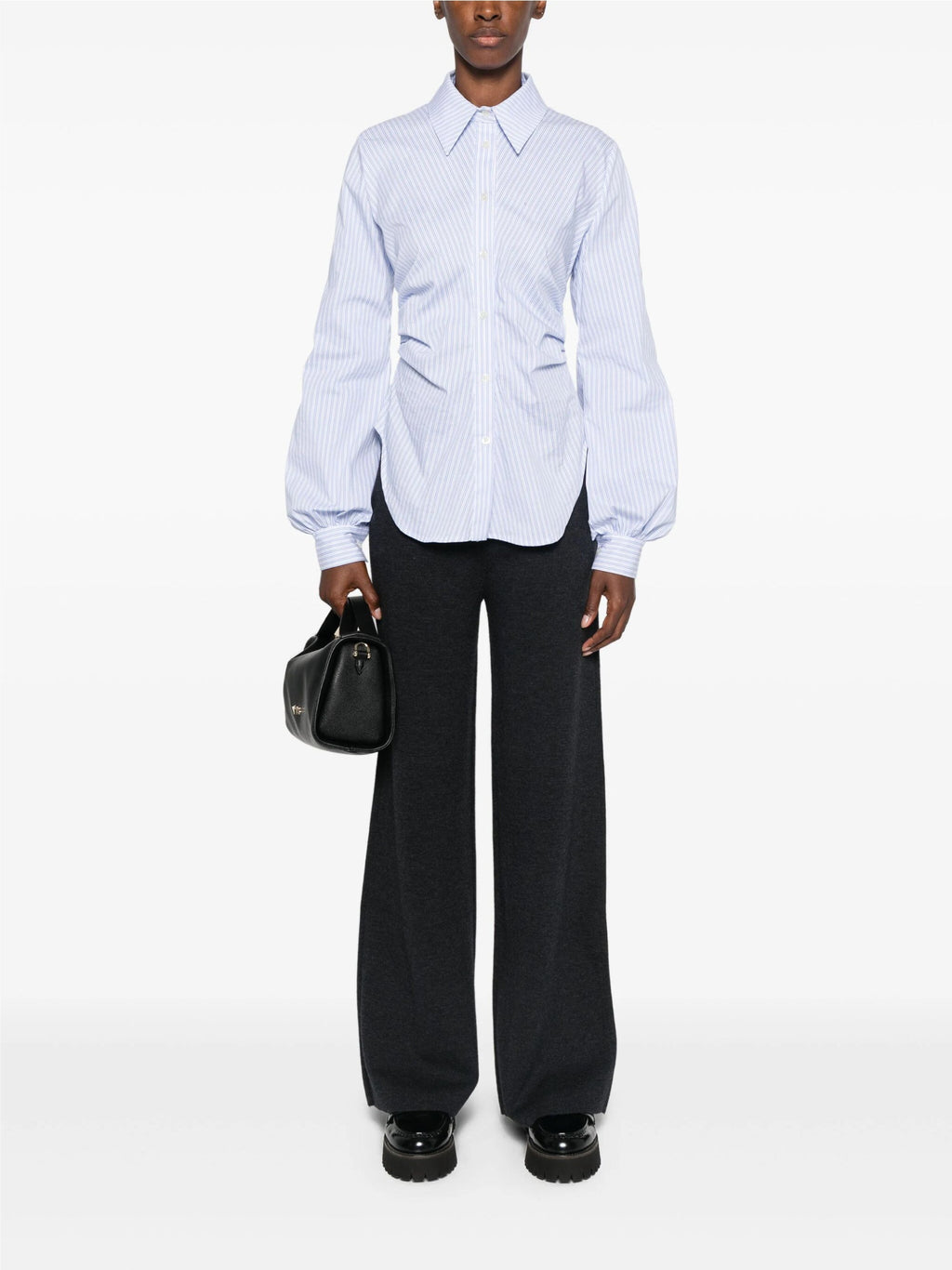 2026 New Arrival Pantaloni con Gamba Ampia in Lana Grigio