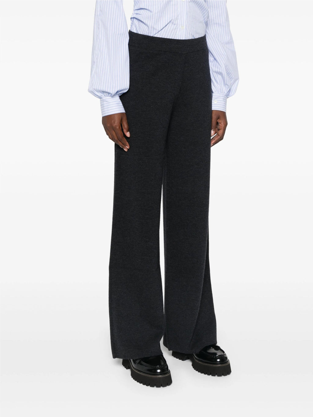 2026 New Arrival Pantaloni con Gamba Ampia in Lana Grigio