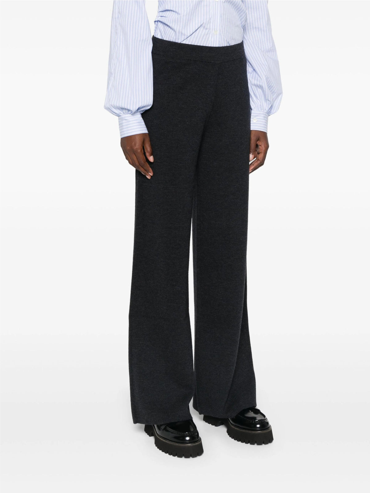 2026 New Arrival Pantaloni con Gamba Ampia in Lana Grigio