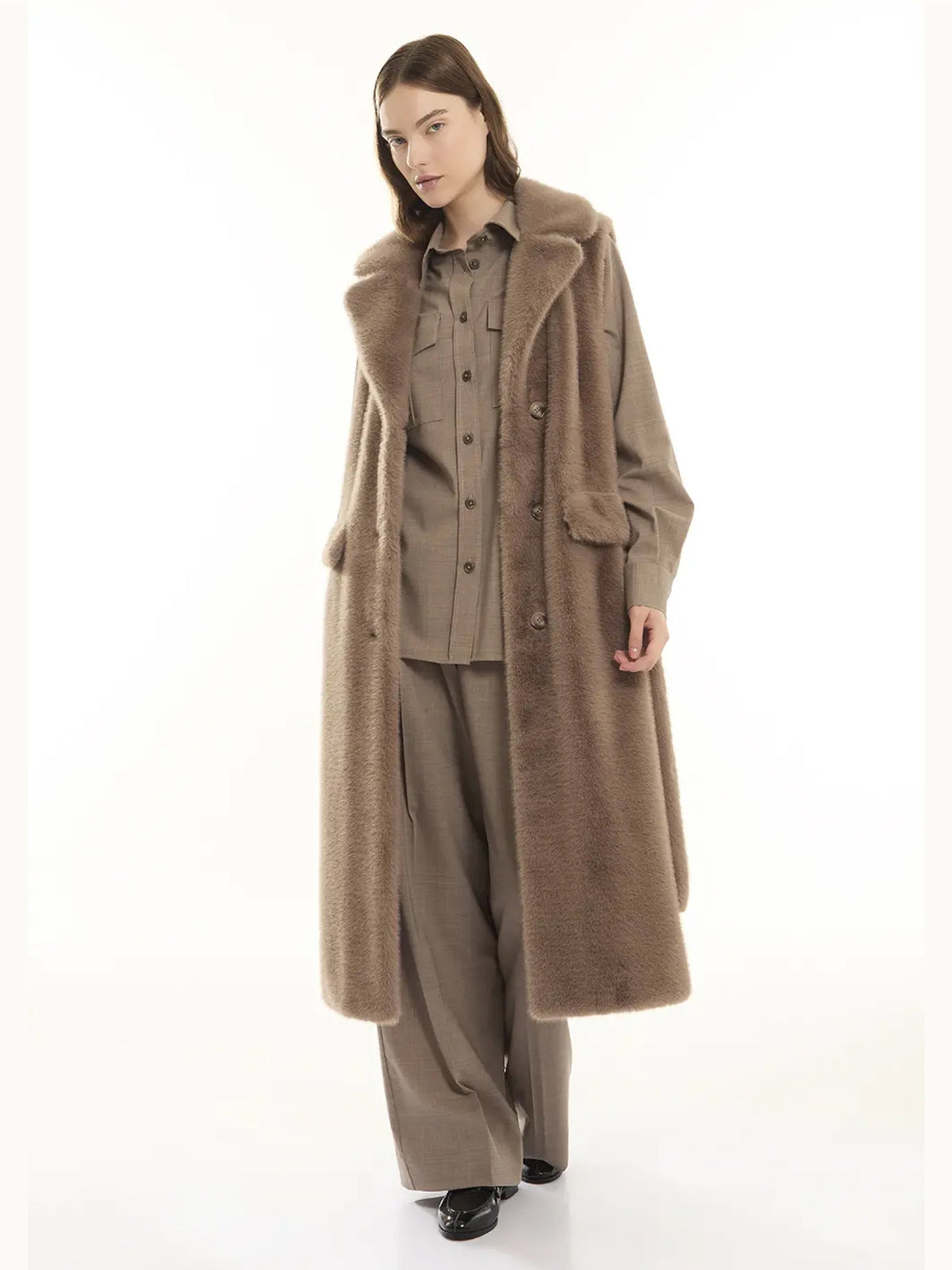 2026 New Arrival Gilet Lungo in Ecopelliccia Tortora