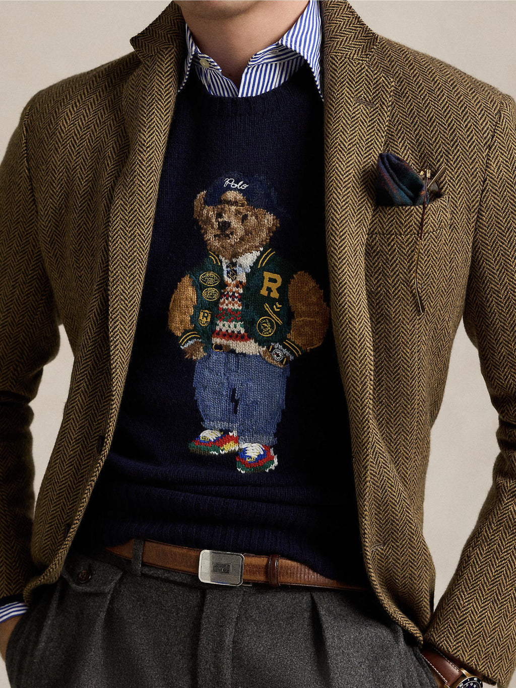 2026 New Arrival Maglione Polo Bear in Misto Cashmere Blu