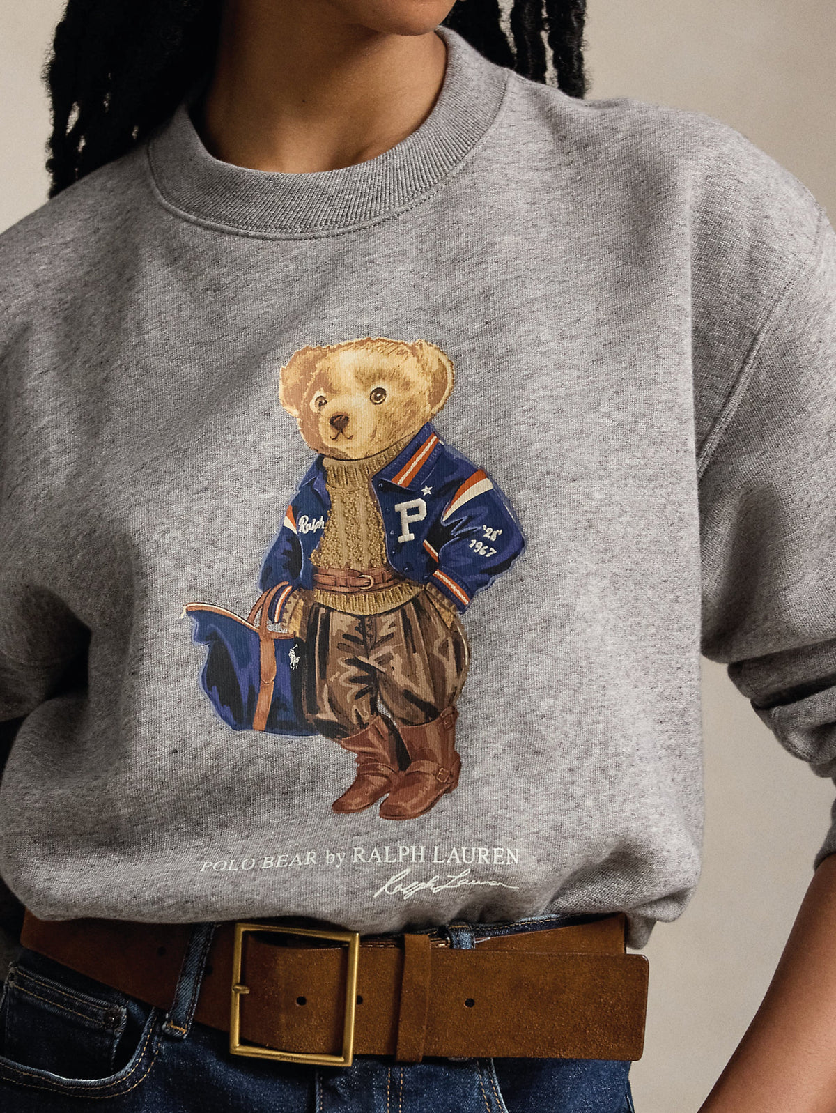 2026 New Arrival Felpa Girocollo in Pile con Polo Bear Grigio