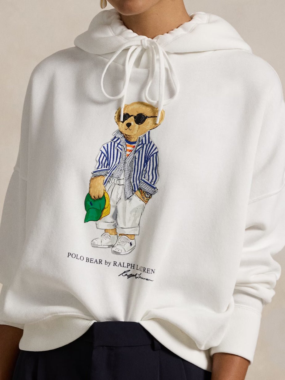 2026 New Arrival Felpa con Cappuccio e Stampa Polo Bear Bianco