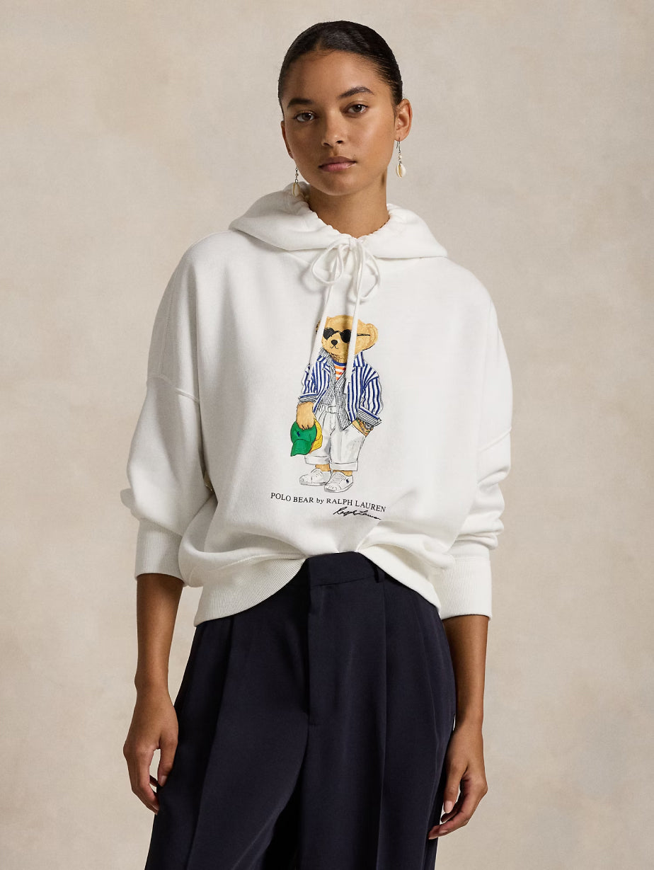 2026 New Arrival Felpa con Cappuccio e Stampa Polo Bear Bianco