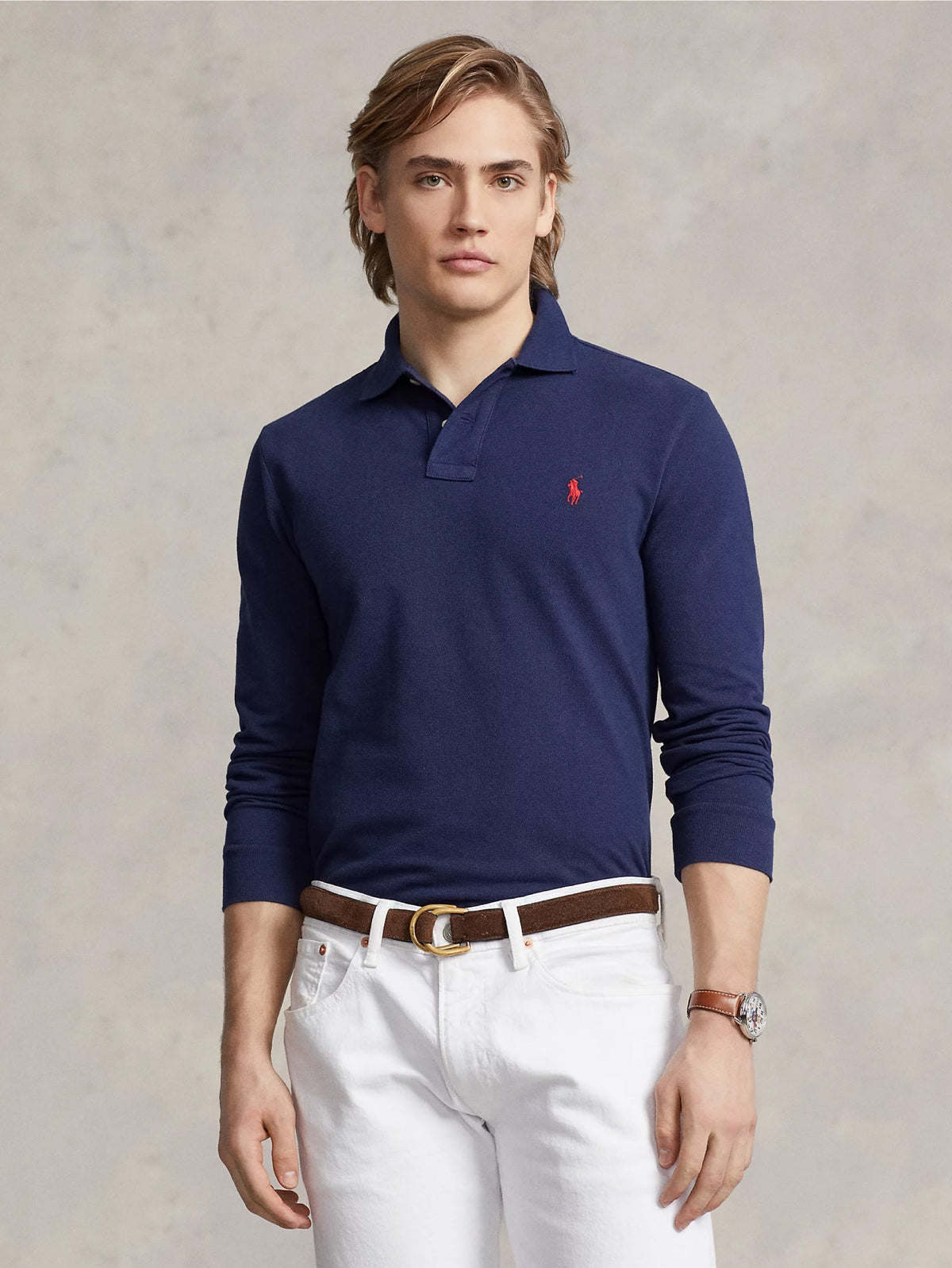 2026 New Arrival Polo Slim Fit Manica Lunga Blu