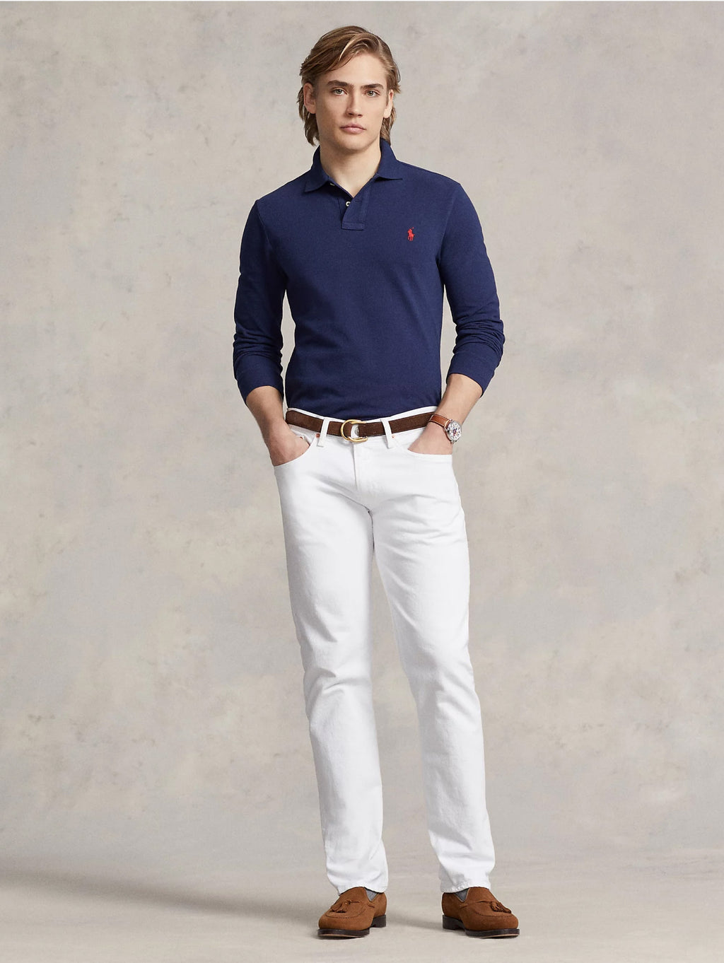 2026 New Arrival Polo Slim Fit Manica Lunga Blu