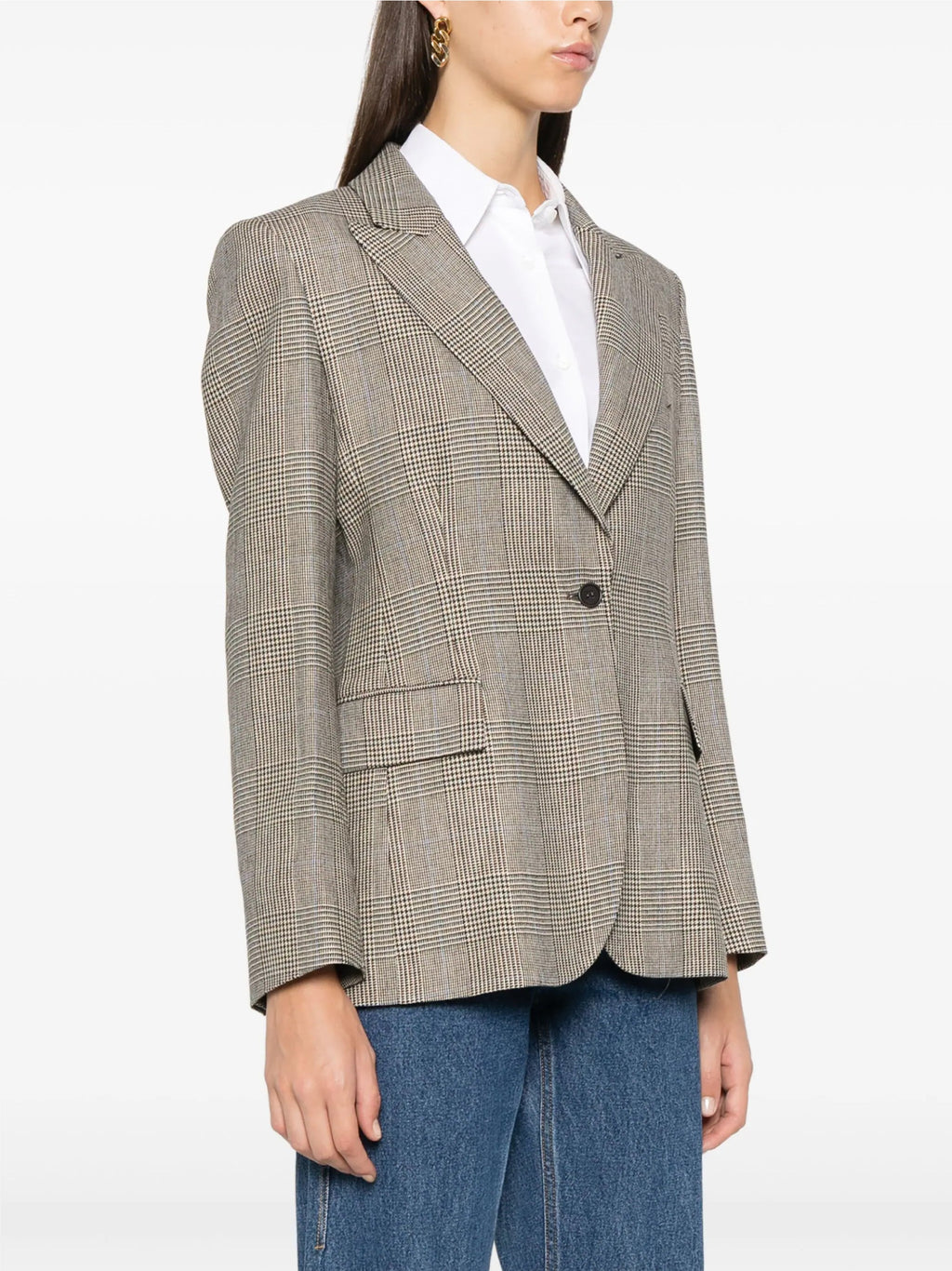 2026 New Arrival Giacca un Petto Fantasia Check Marrone