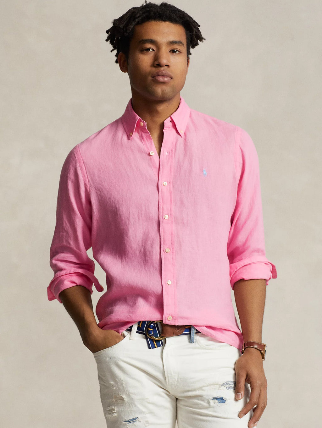 2026 New Arrival Camicia in Lino Slim Fit Rosa