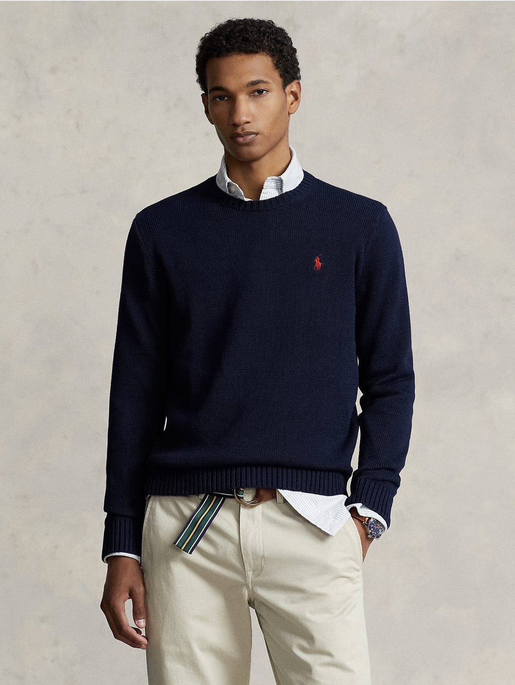 2026 New Arrival Maglia Girocollo in Cotone Regular Fit Blu