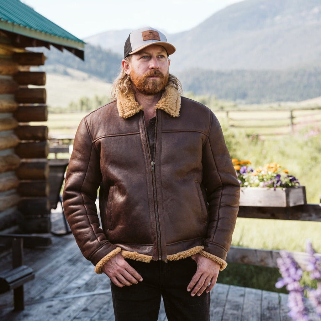 2026 New Arrival Shearling Leather Bomber Jacket | Grizzly Brown