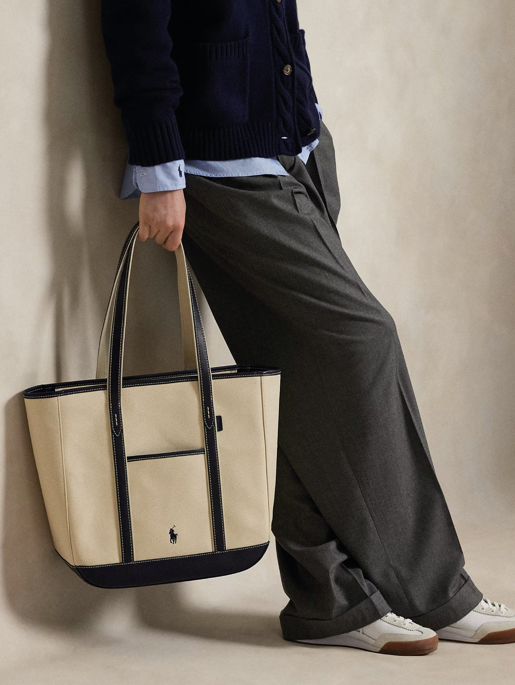2026 New Arrival Shopper Tote in Tela e Pelle Ecr/Blu
