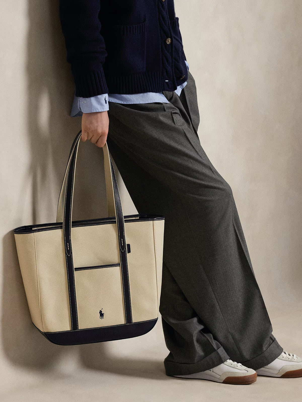 2026 New Arrival Shopper Tote in Tela e Pelle Ecr/Blu