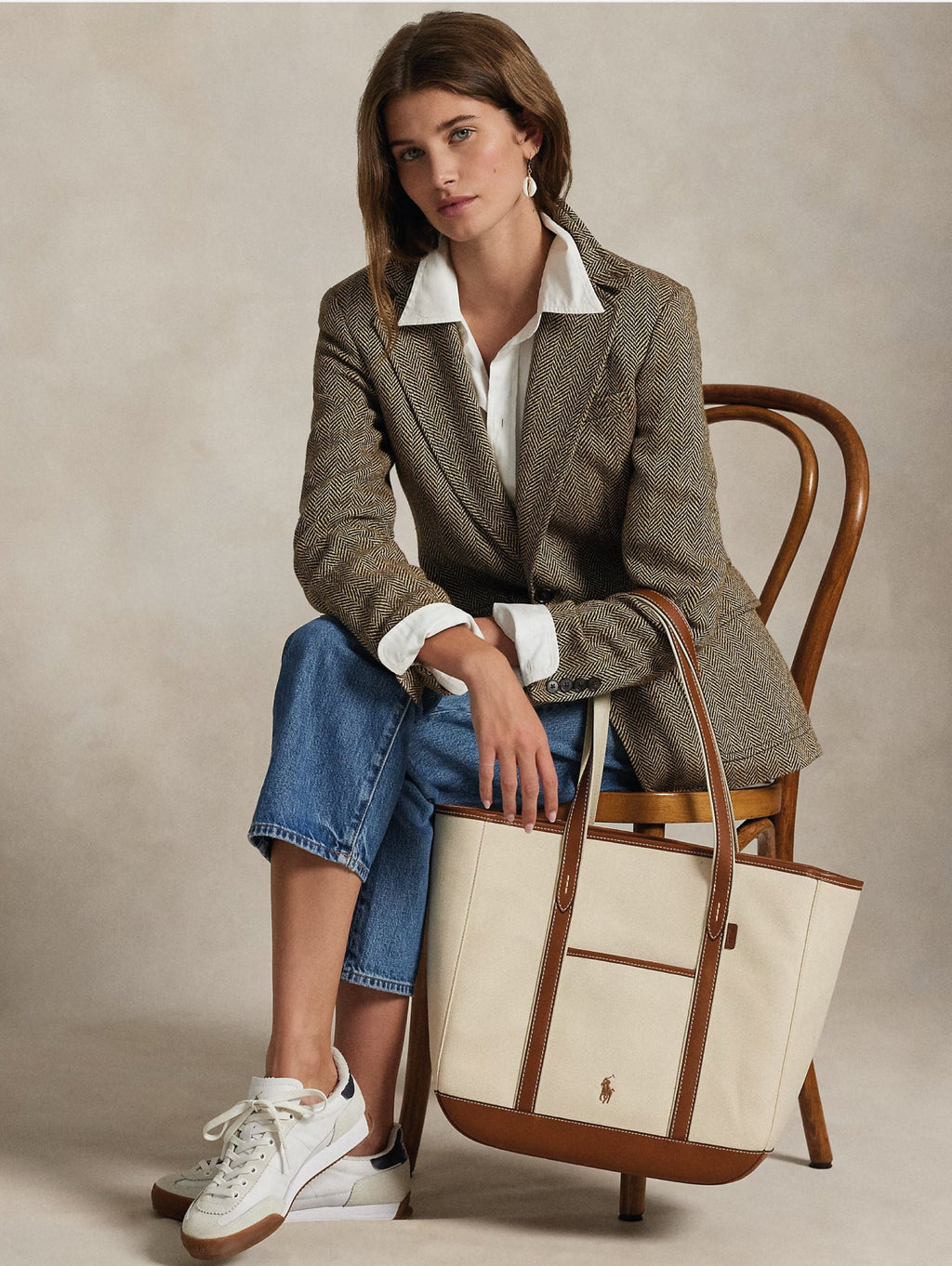2026 New Arrival Shopper Tote in Tela e Pelle Ecr/Cuoio