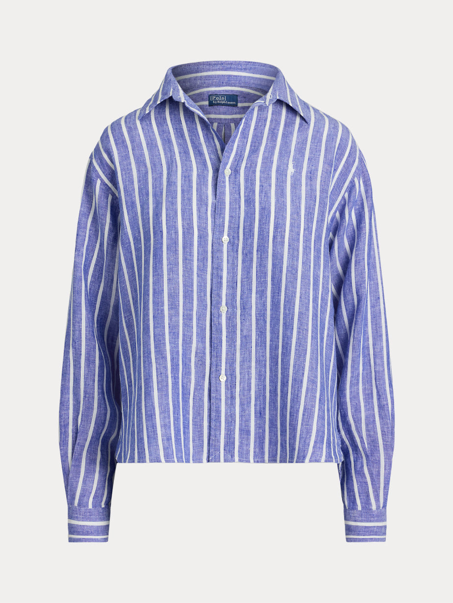 2026 New Arrival Camicia a Righe in Lino Blu/Bianco