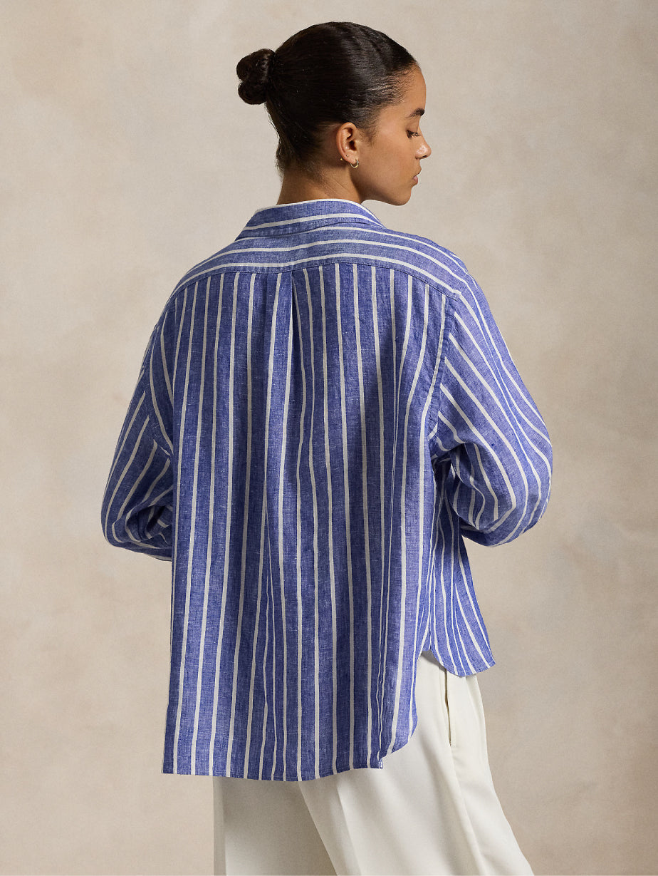2026 New Arrival Camicia a Righe in Lino Blu/Bianco
