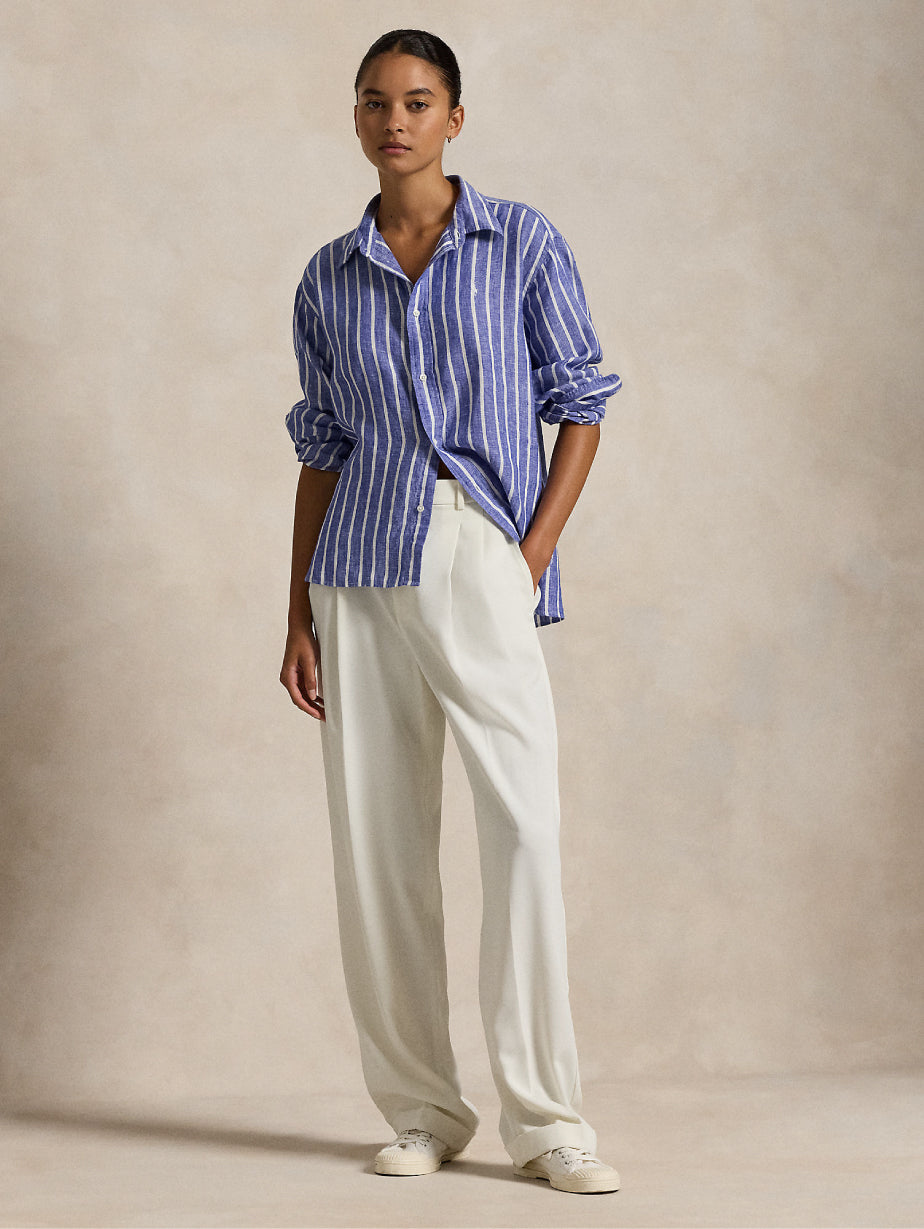 2026 New Arrival Camicia a Righe in Lino Blu/Bianco