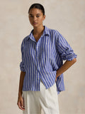 2026 New Arrival Camicia a Righe in Lino Blu/Bianco