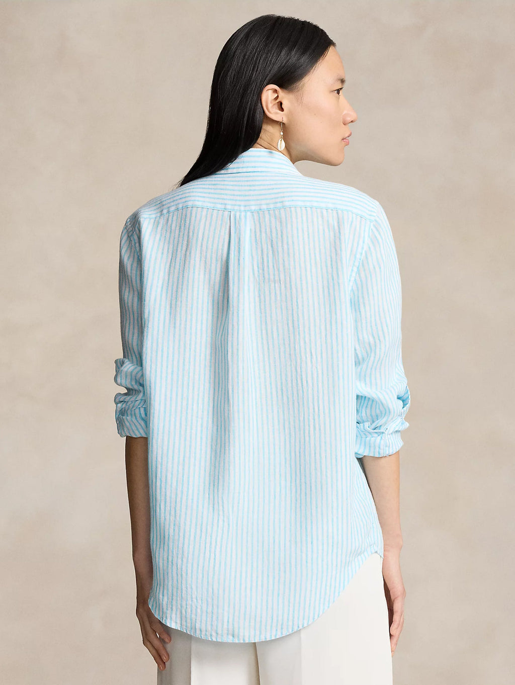 2026 New Arrival Camicia a Righe in Lino Turchese/Bianco