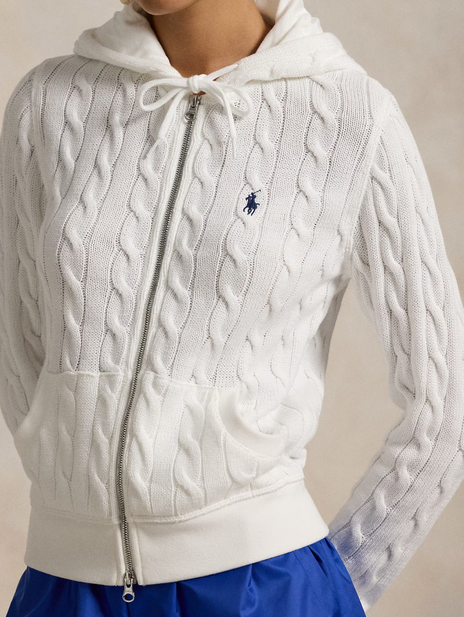 2026 New Arrival Felpa a Trecce con Cappuccio Bianco