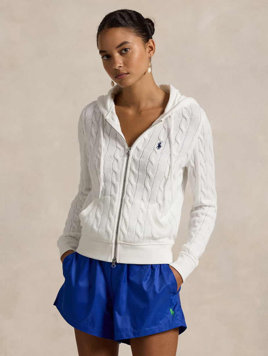 2026 New Arrival Felpa a Trecce con Cappuccio Bianco