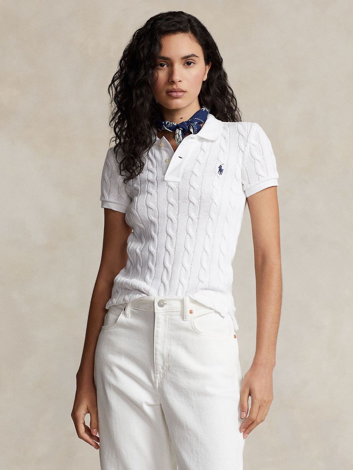 2026 New Arrival Polo in Maglia a Trecce Slim Fit Bianco