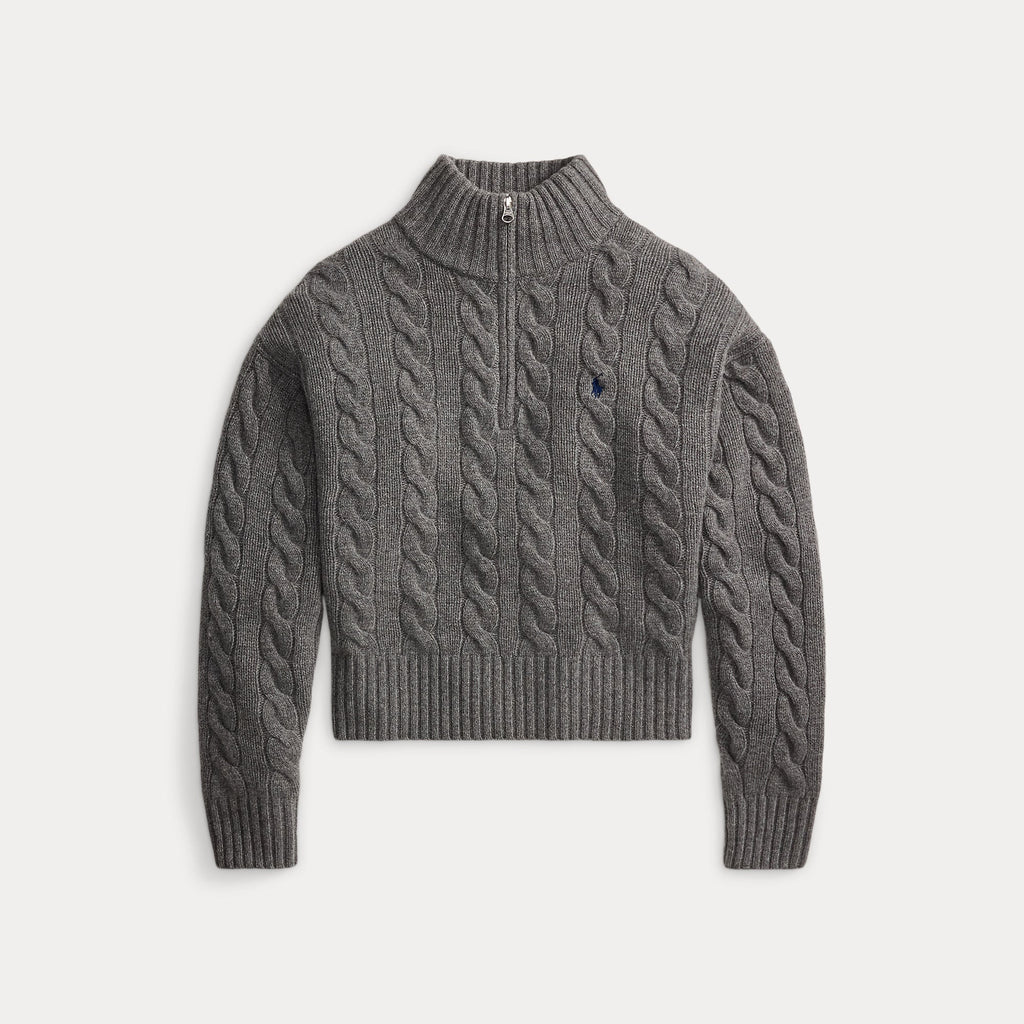 2026 New Arrival Maglia a Trecce in Lana con Mezza Zip Grigio
