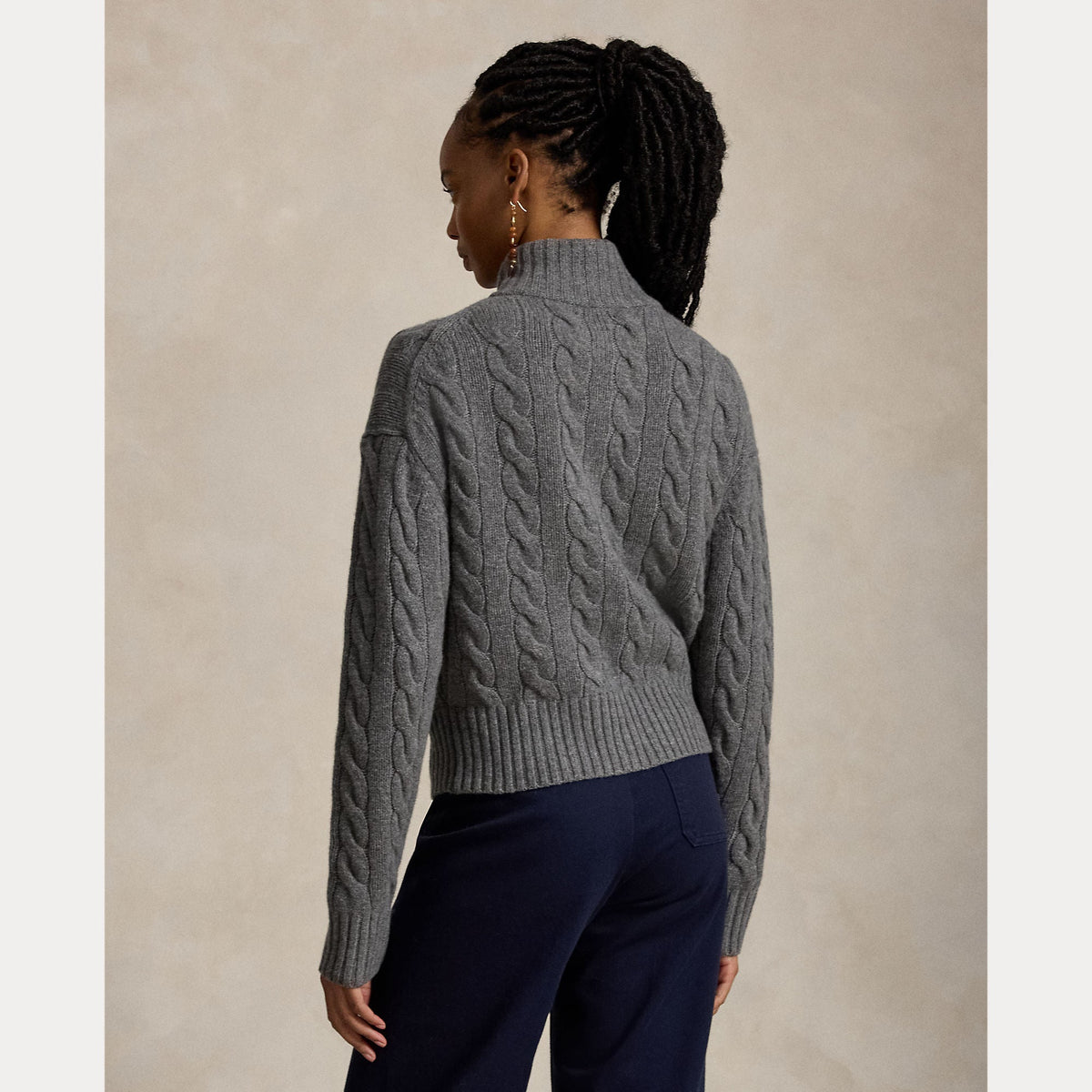 2026 New Arrival Maglia a Trecce in Lana con Mezza Zip Grigio